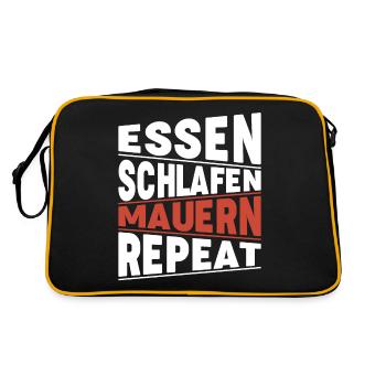 Essen schlafen Mauern Repeat - Retro Tasche - Schwarz/Gold - Hinten