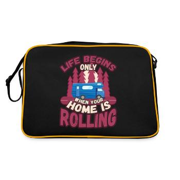 Das Leben fängt er an wenn dein Zuhause Rollt - Retro Tasche - Schwarz/Gold - Hinten