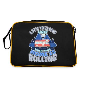 Das Leben fängt er an wenn dein Zuhause Rollt - Retro Tasche - Schwarz/Gold - Hinten