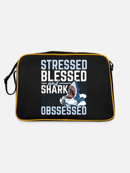 Stressed, blessed and obsessed with sharks Meeresb - Retro Bag - black/gold - Back
