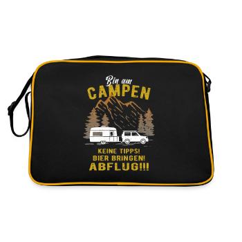 Wohnwagen - Bin am Campen - Lustig - Retro Tasche - Schwarz/Gold - Hinten