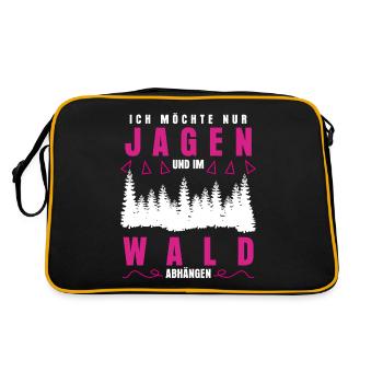 Jägerin Jagd Jagen Keiler Jäger - Retro Tasche - Schwarz/Gold - Hinten