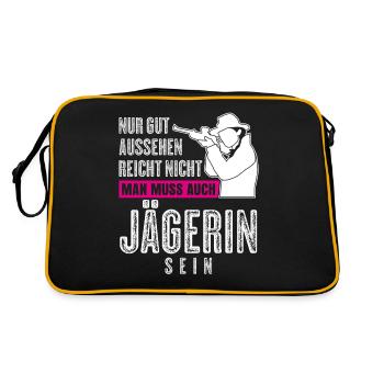 Jägerin Keiler Jagd Wildschwein Jäger - Retro Tasche - Schwarz/Gold - Hinten