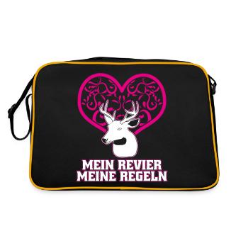 Jägerin Jagd Revier Jäger - Retro Tasche - Schwarz/Gold - Hinten