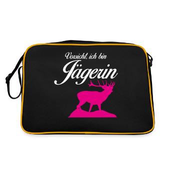 Jägerin Jagd Hirsche Revier Jäger - Retro Tasche - Schwarz/Gold - Hinten