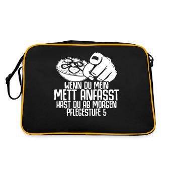 Mettbrötchen Hack Mettfleisch Mett - Retro Tasche - Schwarz/Gold - Hinten