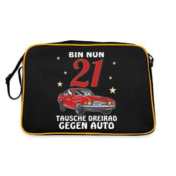 AUTO GEBURTSTAG BIN NUN 21 - Retro Tasche - Schwarz/Gold - Hinten