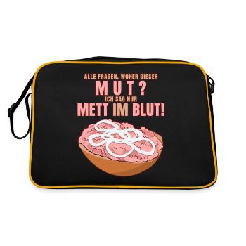 Mettbrötchen Mettfleisch Hack Mett - Retro Tasche - Schwarz/Gold - Hinten