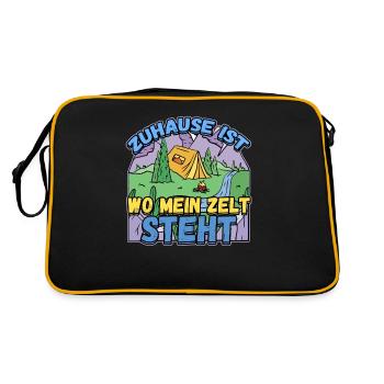 Zuhause ist wo mein Zelt steht - Campen Natur - Retro Tasche - Schwarz/Gold - Hinten