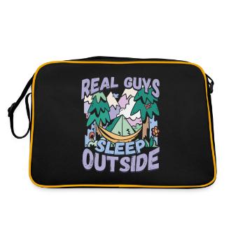 Echte Kerle Schlafen Draußen - Campen Zelten Natur - Retro Tasche - Schwarz/Gold - Hinten