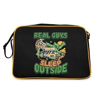 Echte Kerle Schlafen Draußen - Campen Zelten Natur - Retro Tasche - Schwarz/Gold - Hinten