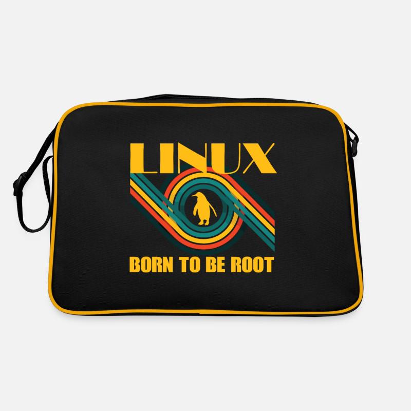 Born To Be Root Linux Retro Pinguin Nerd Geek - Retro Tasche - Schwarz/Gold