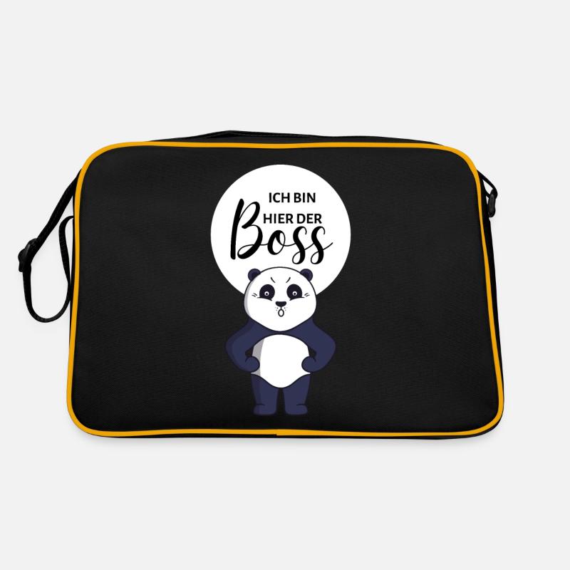 Ich Bin Der Chef Hier Bär Business Panda Lachen - Retro Tasche - Schwarz/Gold