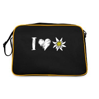 Ich liebe Edelweiß Alpen Wandern Berge Schnee - Retro Tasche - Schwarz/Gold - Hinten