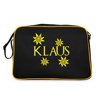 Klaus Edelweiß Alpen Wandern Berge Schnee - Retro Tasche - Schwarz/Gold - Hinten
