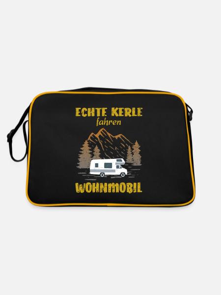 Echte Kerle fahren Wohnmobil - Retro Tasche - Schwarz/Gold - Hinten