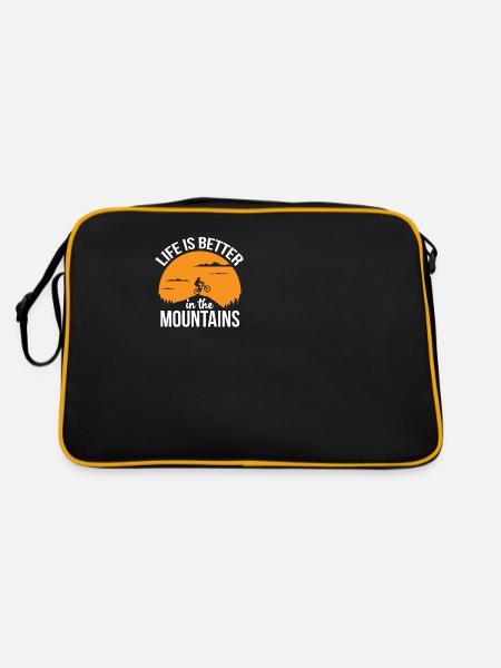 Berge Radfahren Wandern Gipfel Alpen Outdoor - Retro Tasche - Schwarz/Gold - Hinten