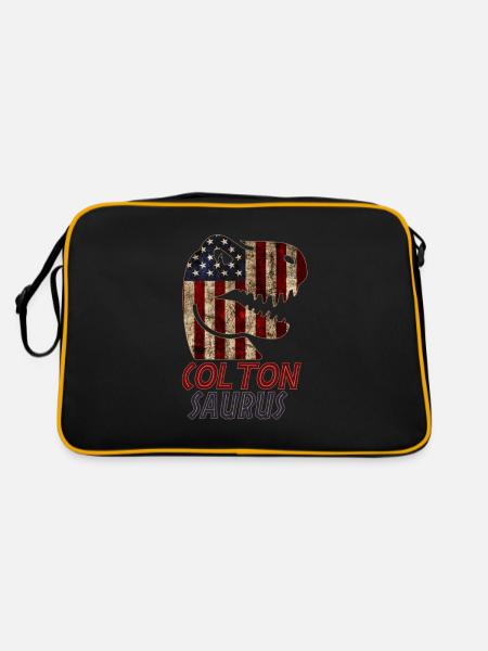 Patriotic Colton Dinosaur Coltonsaurus - Retro Tasche - Schwarz/Gold - Hinten
