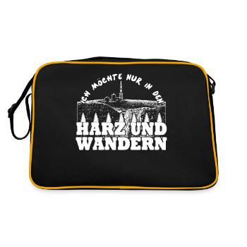 Harz Harzer Wandern Urlaub Brocken - Retro Tasche - Schwarz/Gold - Hinten