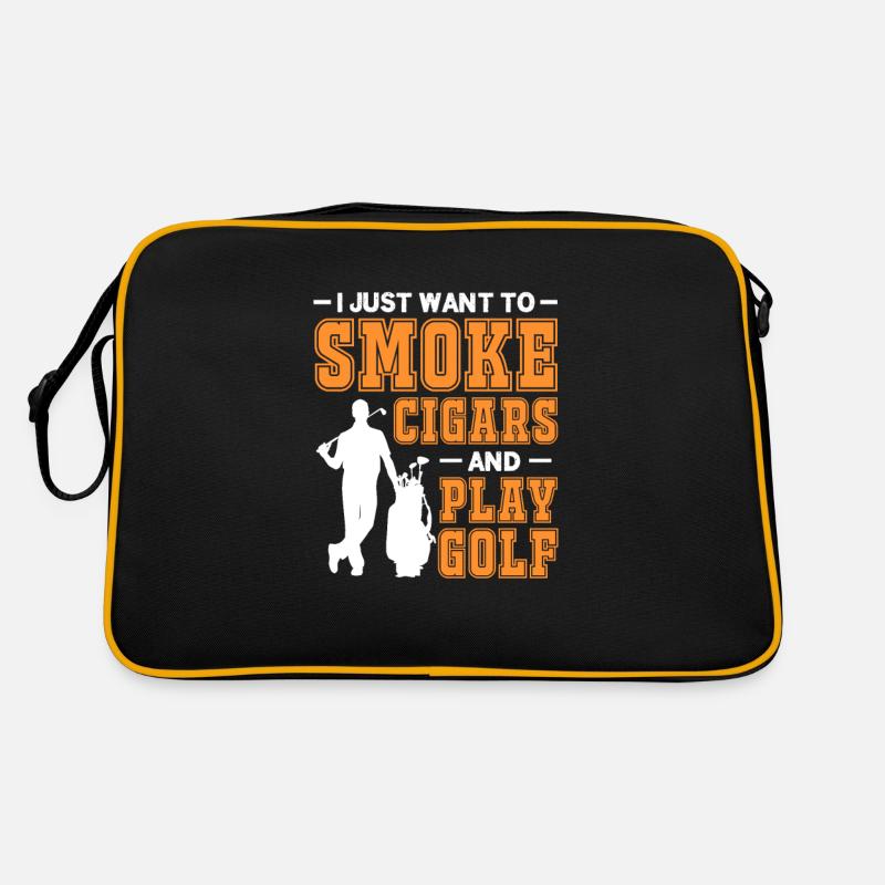 Zigarre Golf Rauchen Zigarren Raucher Geschenk - Retro Tasche - Schwarz/Gold