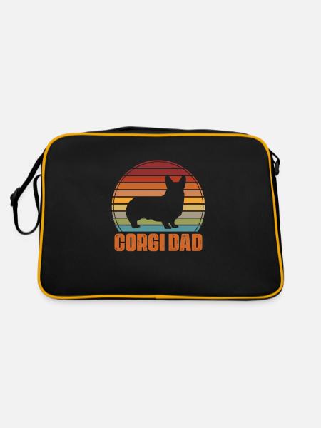 Corgi Vater - Retro Tasche - Schwarz/Gold - Hinten
