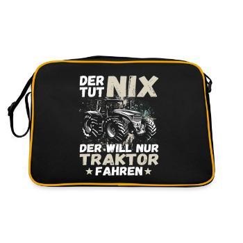 Der tut nix der will nur Traktor fahren Landwirt - Retro Tasche - Schwarz/Gold - Hinten