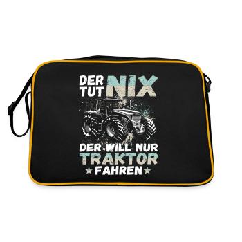 Der tut nix der will nur Traktor fahren Landwirt - Retro Tasche - Schwarz/Gold - Hinten