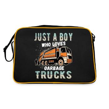nur ein Junge, der Müllwagen liebt - Retro Tasche - Schwarz/Gold - Hinten