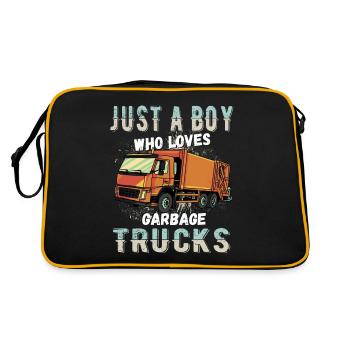 nur ein Junge, der Müllwagen liebt - Retro Tasche - Schwarz/Gold - Hinten