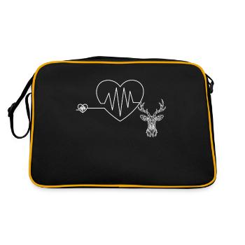 Herzschlag mit Herz und Hirsch Geweih Hirschgeweih - Retro Tasche - Schwarz/Gold - Hinten