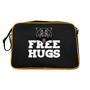 Wolf Umarmung Wildhund Vollmond Wolfsrudel - Retro Tasche - Schwarz/Gold - Hinten