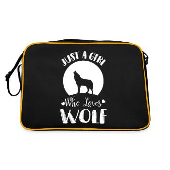 Mädchen liebt Wölfe Vollmond Wolf Rudel - Retro Tasche - Schwarz/Gold - Hinten