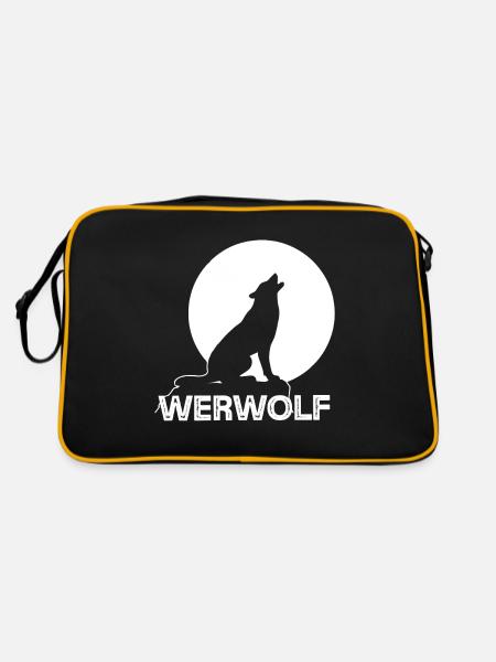 Werwolf Vollmond Wolf Wolfsrudel - Retro Tasche - Schwarz/Gold - Hinten