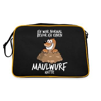 Maulwurf Mole Spruch Maulwürfe - Retro Tasche - Schwarz/Gold - Hinten