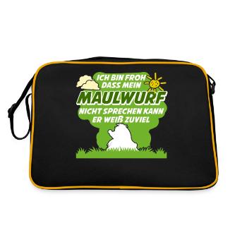 Maulwurf Mole Maulwürfe Maulwurfshügel - Retro Tasche - Schwarz/Gold - Hinten