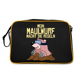 Maulwurf Maulwurfshügel Mole Maulwürfe - Retro Tasche - Schwarz/Gold - Hinten