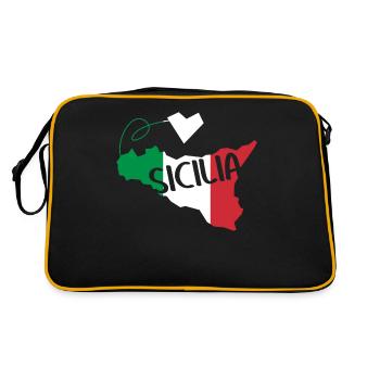 Sizilien Italien Flagge Herz Sicilia - Retro Tasche - Schwarz/Gold - Hinten