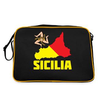 Sizilien Flagge Wappen Sicilia - Retro Tasche - Schwarz/Gold - Hinten