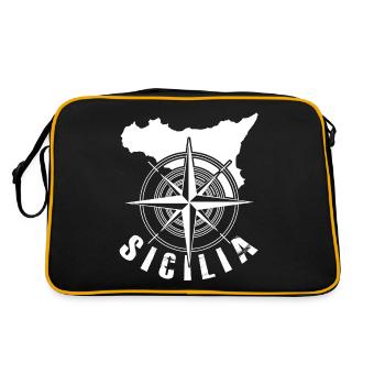 Sizilien Italien Kompass Sicilia - Retro Tasche - Schwarz/Gold - Hinten