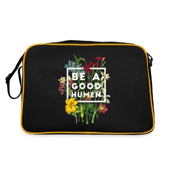 Sei ein guter Mensch Blumen Freundlichkeit - Retro Tasche - Schwarz/Gold - Hinten