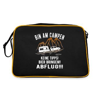 Bin am Campen Wohnwagen Urlaub - Retro Tasche - Schwarz/Gold - Hinten
