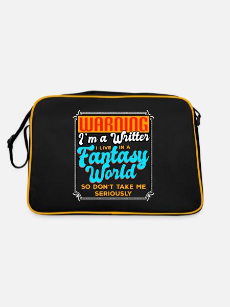 Warning I'm A Writer I Live In A Fantasy World - Retro Bag - black/gold - Back