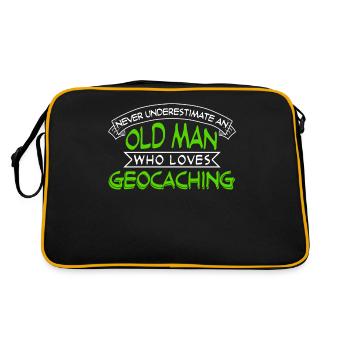 Geocacher alter Mann mit Geocache - Retro Tasche - Schwarz/Gold - Hinten