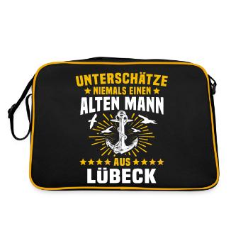 Lübeck Sprüche Hansestadt Luebeck - Retro Tasche - Schwarz/Gold - Hinten