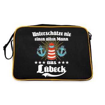 Lübeck Sprüche Hansestadt Luebeck - Retro Tasche - Schwarz/Gold - Hinten