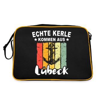 Lübeck Sprüche Hansestadt Luebeck - Retro Tasche - Schwarz/Gold - Hinten