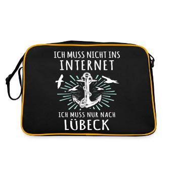 Lübeck Sprüche Hansestadt Luebeck - Retro Tasche - Schwarz/Gold - Hinten