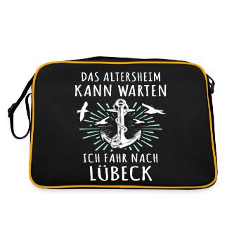 Lübeck Sprüche Hansestadt Luebeck - Retro Tasche - Schwarz/Gold - Hinten