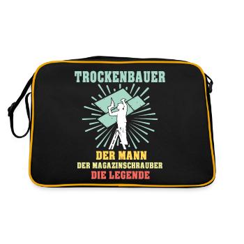 Trockenbauer Sprüche Trockenbau - Retro Tasche - Schwarz/Gold - Hinten