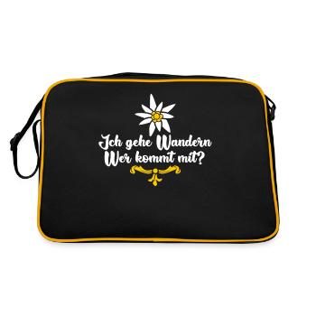 Wandern Herzchen Wanderin Wanderung - Retro Tasche - Schwarz/Gold - Hinten
